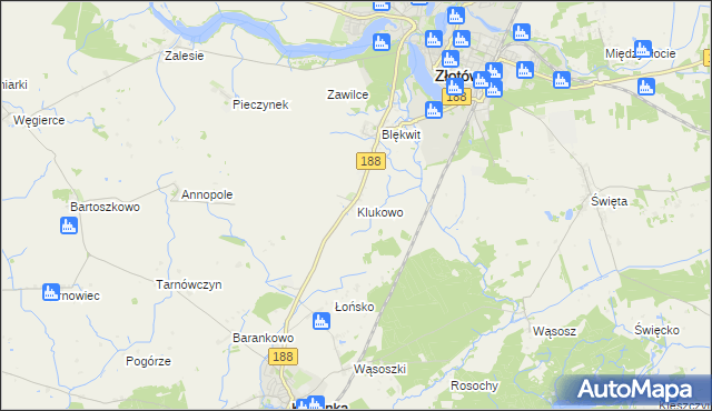mapa Klukowo gmina Złotów, Klukowo gmina Złotów na mapie Targeo