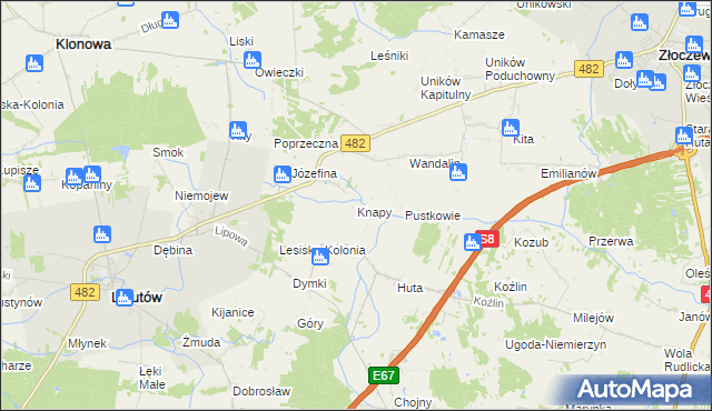 mapa Knapy gmina Lututów, Knapy gmina Lututów na mapie Targeo