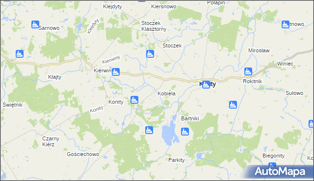 mapa Kobiela gmina Kiwity, Kobiela gmina Kiwity na mapie Targeo