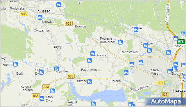 mapa Kobielice gmina Suszec, Kobielice gmina Suszec na mapie Targeo