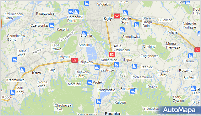 mapa Kobiernice, Kobiernice na mapie Targeo