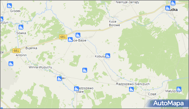 mapa Kobusy gmina Ciechanowiec, Kobusy gmina Ciechanowiec na mapie Targeo