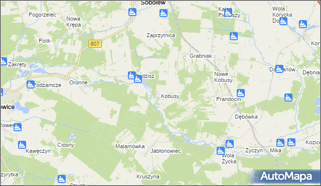 mapa Kobusy gmina Sobolew, Kobusy gmina Sobolew na mapie Targeo