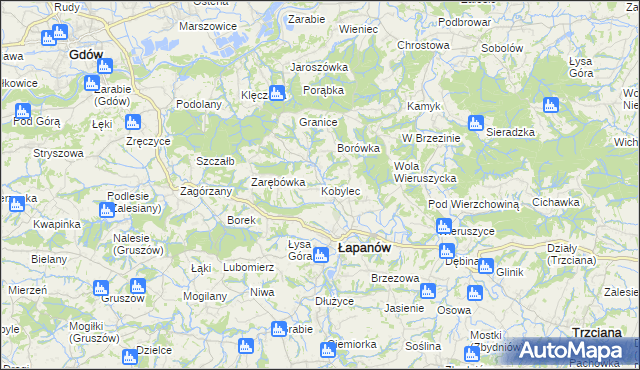 mapa Kobylec gmina Łapanów, Kobylec gmina Łapanów na mapie Targeo