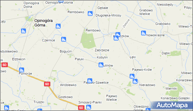 mapa Kobylin gmina Opinogóra Górna, Kobylin gmina Opinogóra Górna na mapie Targeo