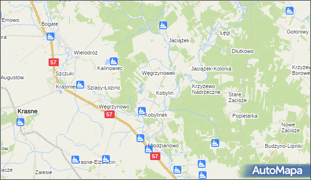 mapa Kobylin gmina Płoniawy-Bramura, Kobylin gmina Płoniawy-Bramura na mapie Targeo
