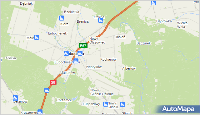 mapa Kochanów gmina Lubochnia, Kochanów gmina Lubochnia na mapie Targeo