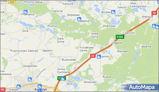 mapa Kociałkowa Górka, Kociałkowa Górka na mapie Targeo
