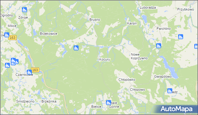 mapa Kocury gmina Połczyn-Zdrój, Kocury gmina Połczyn-Zdrój na mapie Targeo