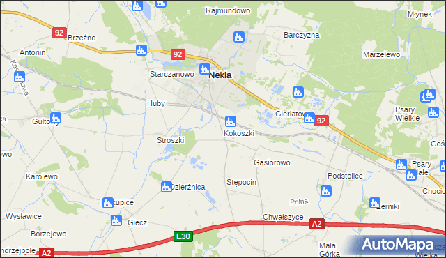 mapa Kokoszki gmina Nekla, Kokoszki gmina Nekla na mapie Targeo