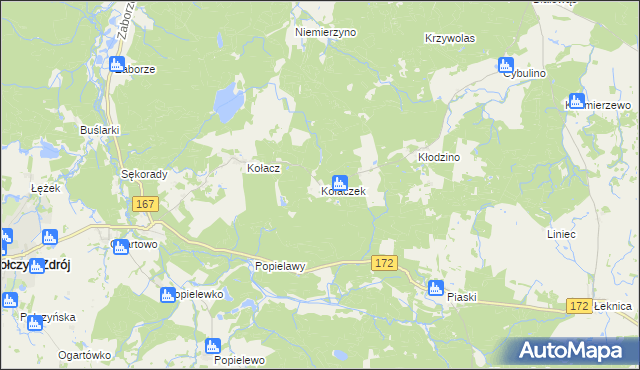 mapa Kołaczek gmina Połczyn-Zdrój, Kołaczek gmina Połczyn-Zdrój na mapie Targeo