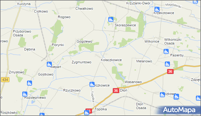 mapa Kołaczkowice gmina Miejska Górka, Kołaczkowice gmina Miejska Górka na mapie Targeo