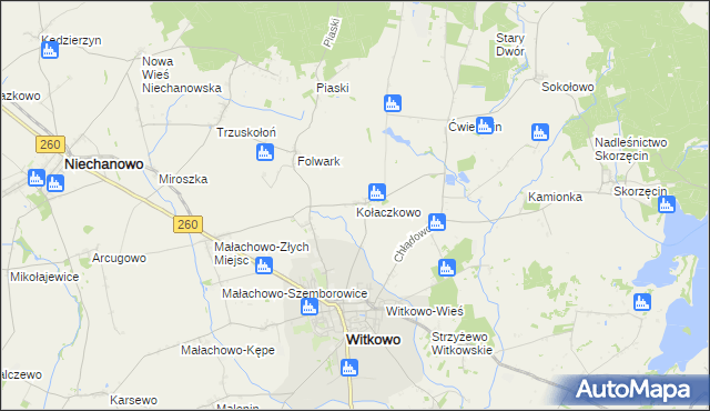 mapa Kołaczkowo gmina Witkowo, Kołaczkowo gmina Witkowo na mapie Targeo