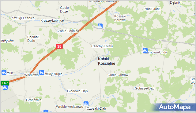 mapa Kołaki Kościelne, Kołaki Kościelne na mapie Targeo