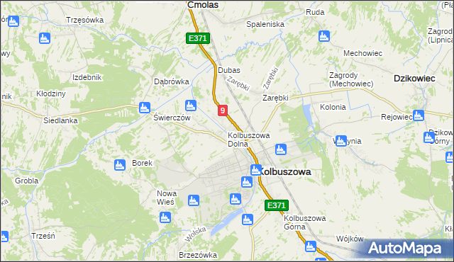 mapa Kolbuszowa Dolna, Kolbuszowa Dolna na mapie Targeo