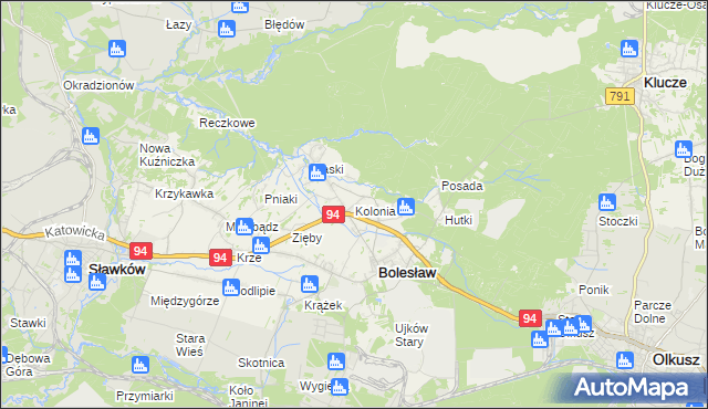 mapa Kolonia gmina Bolesław, Kolonia gmina Bolesław na mapie Targeo