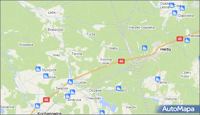 mapa Kolonia Lisów gmina Herby, Kolonia Lisów gmina Herby na mapie Targeo