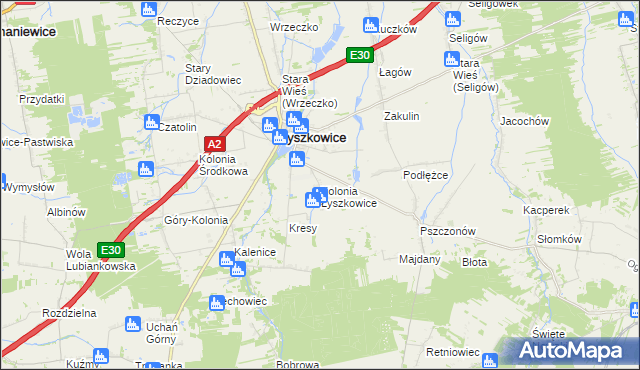 mapa Kolonia Łyszkowice, Kolonia Łyszkowice na mapie Targeo