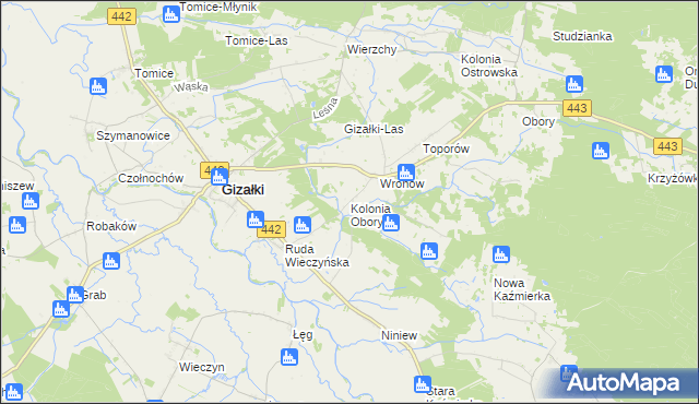 mapa Kolonia Obory, Kolonia Obory na mapie Targeo