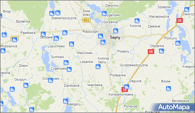 mapa Kolonia Sejny, Kolonia Sejny na mapie Targeo