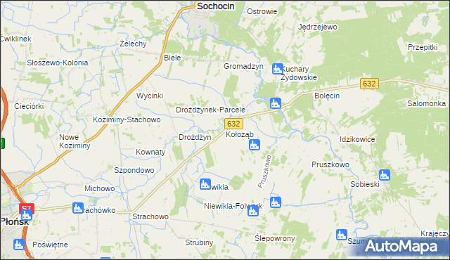mapa Kołoząb gmina Sochocin, Kołoząb gmina Sochocin na mapie Targeo