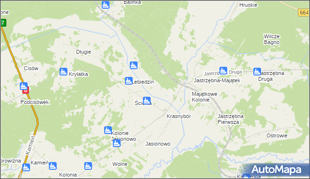 mapa Komaszówka gmina Sztabin, Komaszówka gmina Sztabin na mapie Targeo