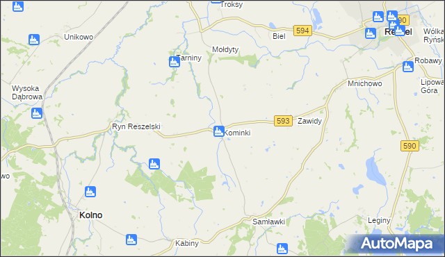 mapa Kominki, Kominki na mapie Targeo