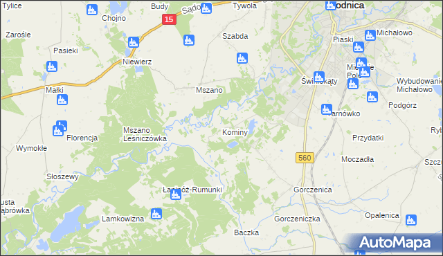 mapa Kominy, Kominy na mapie Targeo