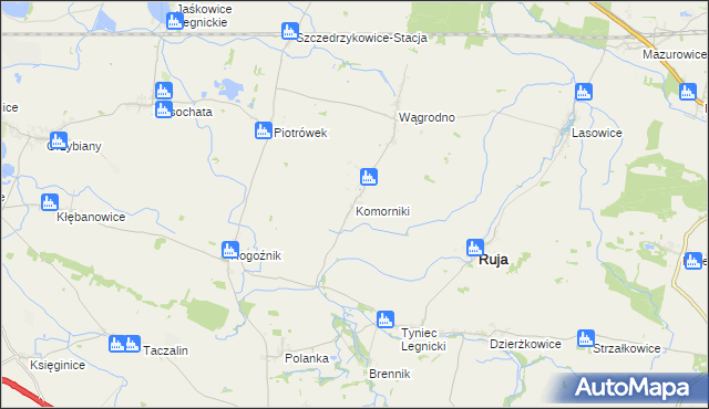 mapa Komorniki gmina Ruja, Komorniki gmina Ruja na mapie Targeo
