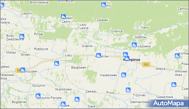 mapa Komorów gmina Kampinos, Komorów gmina Kampinos na mapie Targeo