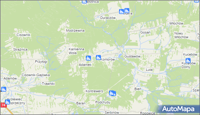 mapa Komorów gmina Stąporków, Komorów gmina Stąporków na mapie Targeo