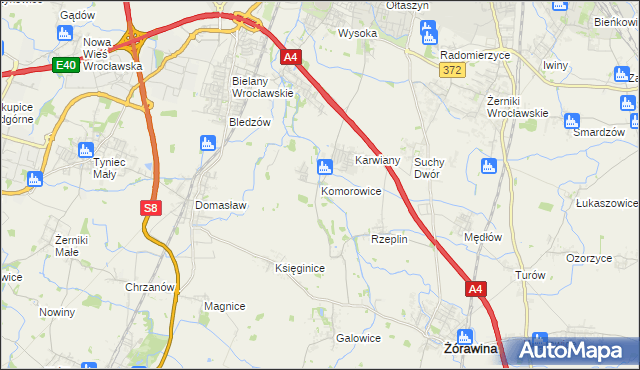 mapa Komorowice gmina Żórawina, Komorowice gmina Żórawina na mapie Targeo