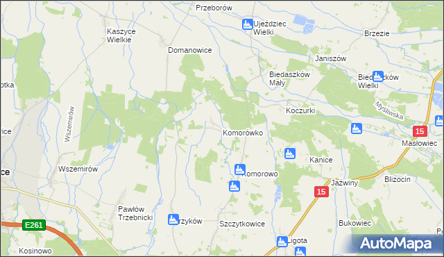 mapa Komorówko gmina Trzebnica, Komorówko gmina Trzebnica na mapie Targeo