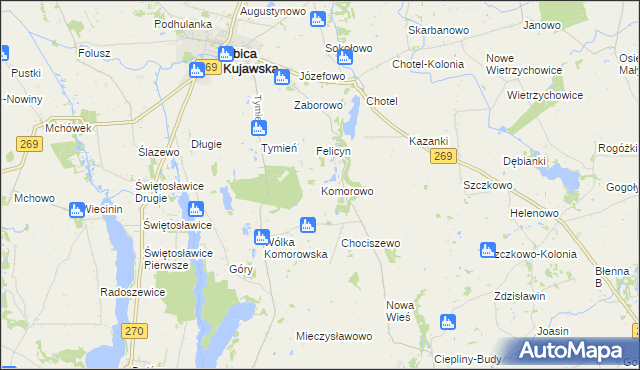 mapa Komorowo gmina Izbica Kujawska, Komorowo gmina Izbica Kujawska na mapie Targeo