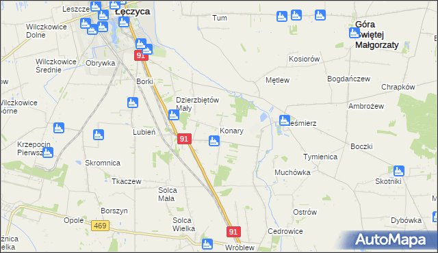 mapa Konary gmina Ozorków, Konary gmina Ozorków na mapie Targeo