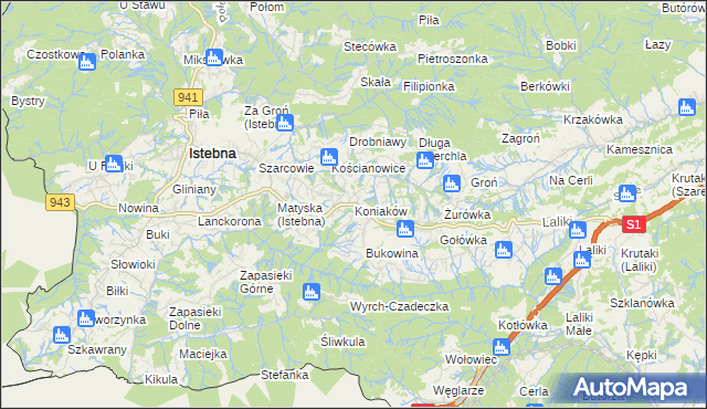 mapa Koniaków, Koniaków na mapie Targeo