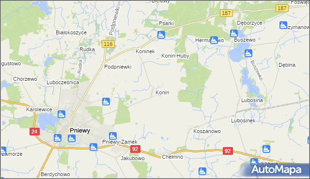 mapa Konin gmina Pniewy, Konin gmina Pniewy na mapie Targeo
