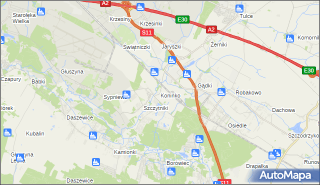 mapa Koninko, Koninko na mapie Targeo