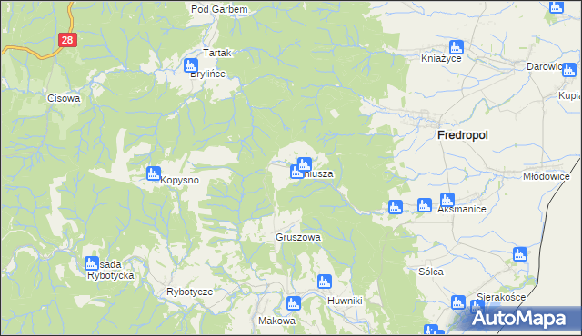 mapa Koniusza gmina Fredropol, Koniusza gmina Fredropol na mapie Targeo