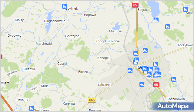 mapa Konopki gmina Grajewo, Konopki gmina Grajewo na mapie Targeo