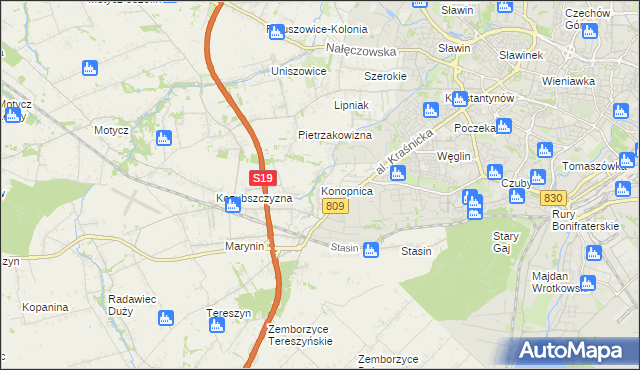 mapa Konopnica powiat lubelski, Konopnica powiat lubelski na mapie Targeo