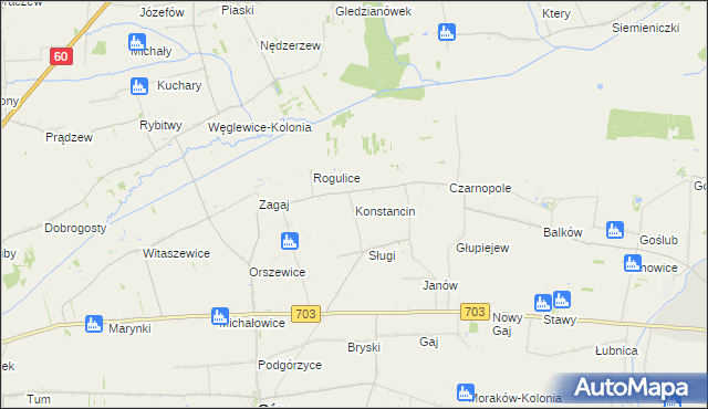 mapa Konstancin gmina Góra Świętej Małgorzaty, Konstancin gmina Góra Świętej Małgorzaty na mapie Targeo