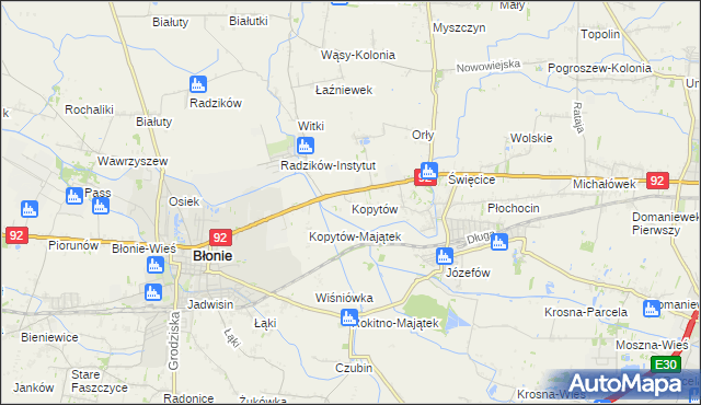 mapa Kopytów gmina Błonie, Kopytów gmina Błonie na mapie Targeo