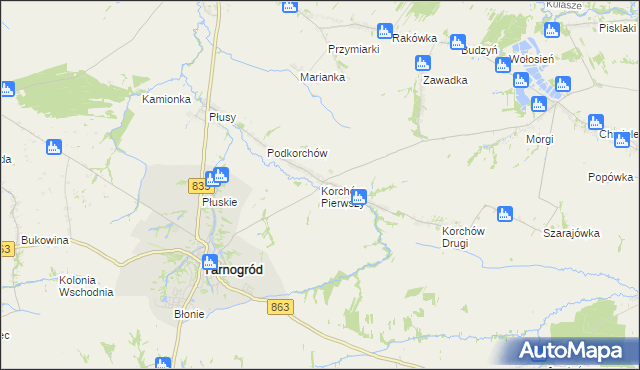 mapa Korchów Pierwszy, Korchów Pierwszy na mapie Targeo
