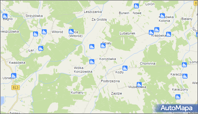 mapa Korczówka gmina Łomazy, Korczówka gmina Łomazy na mapie Targeo