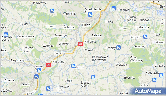 mapa Korczyna gmina Biecz, Korczyna gmina Biecz na mapie Targeo