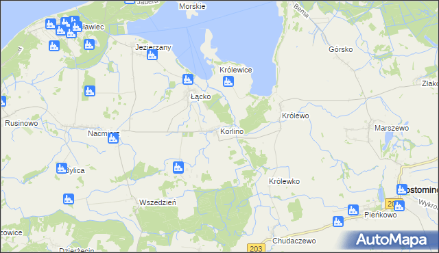 mapa Korlino, Korlino na mapie Targeo