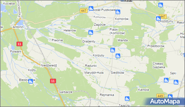 mapa Korpysy, Korpysy na mapie Targeo