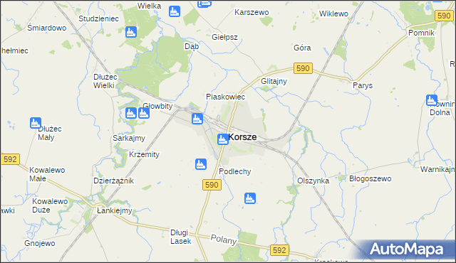 mapa Korsze, Korsze na mapie Targeo