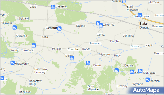 mapa Koryta gmina Biała, Koryta gmina Biała na mapie Targeo